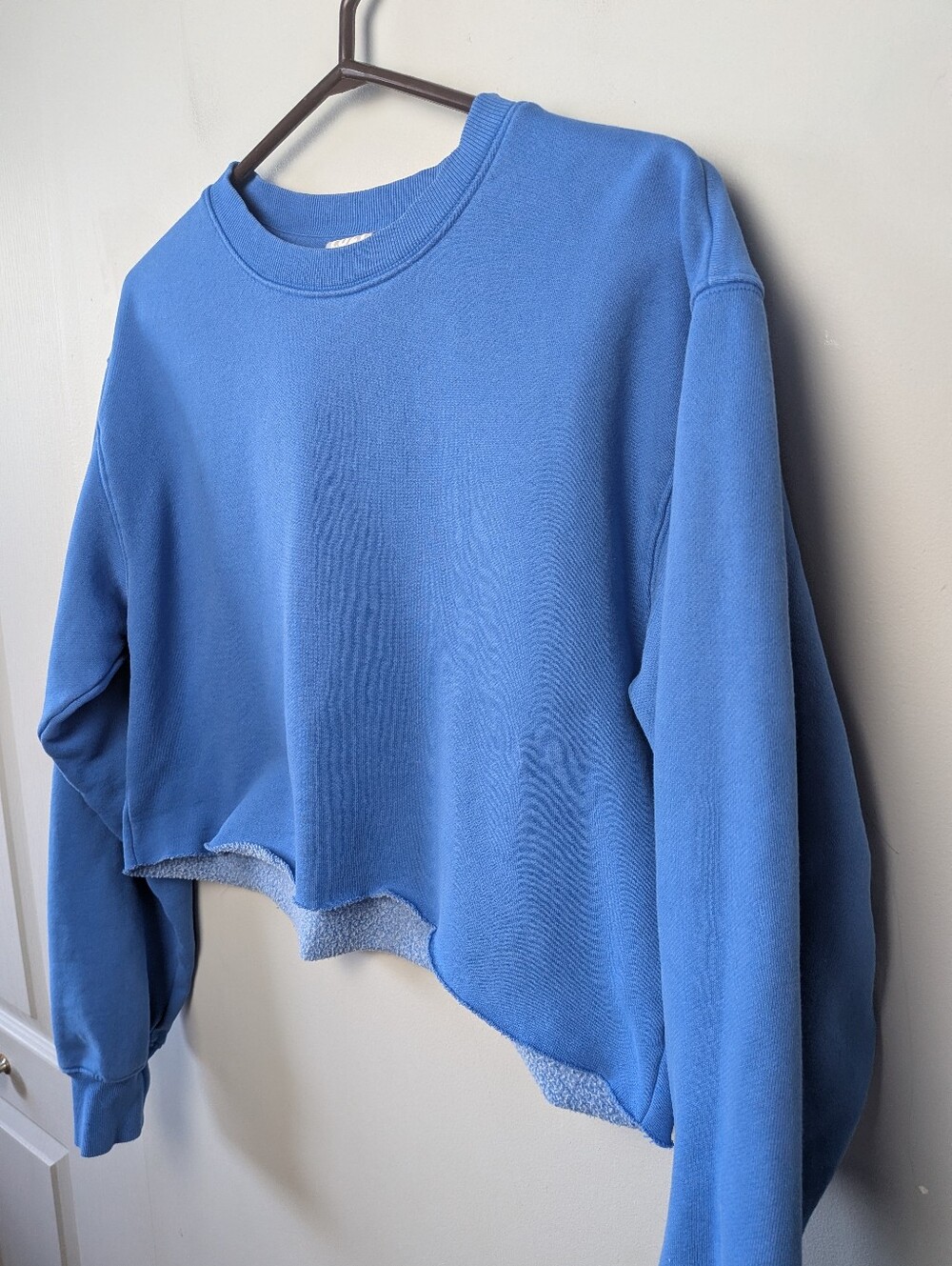 ARITZIA TNA Cozy Fleece Perfect Crewneck Long Sleeve Crop Sweater Size S Blue - Picture 2 of 10